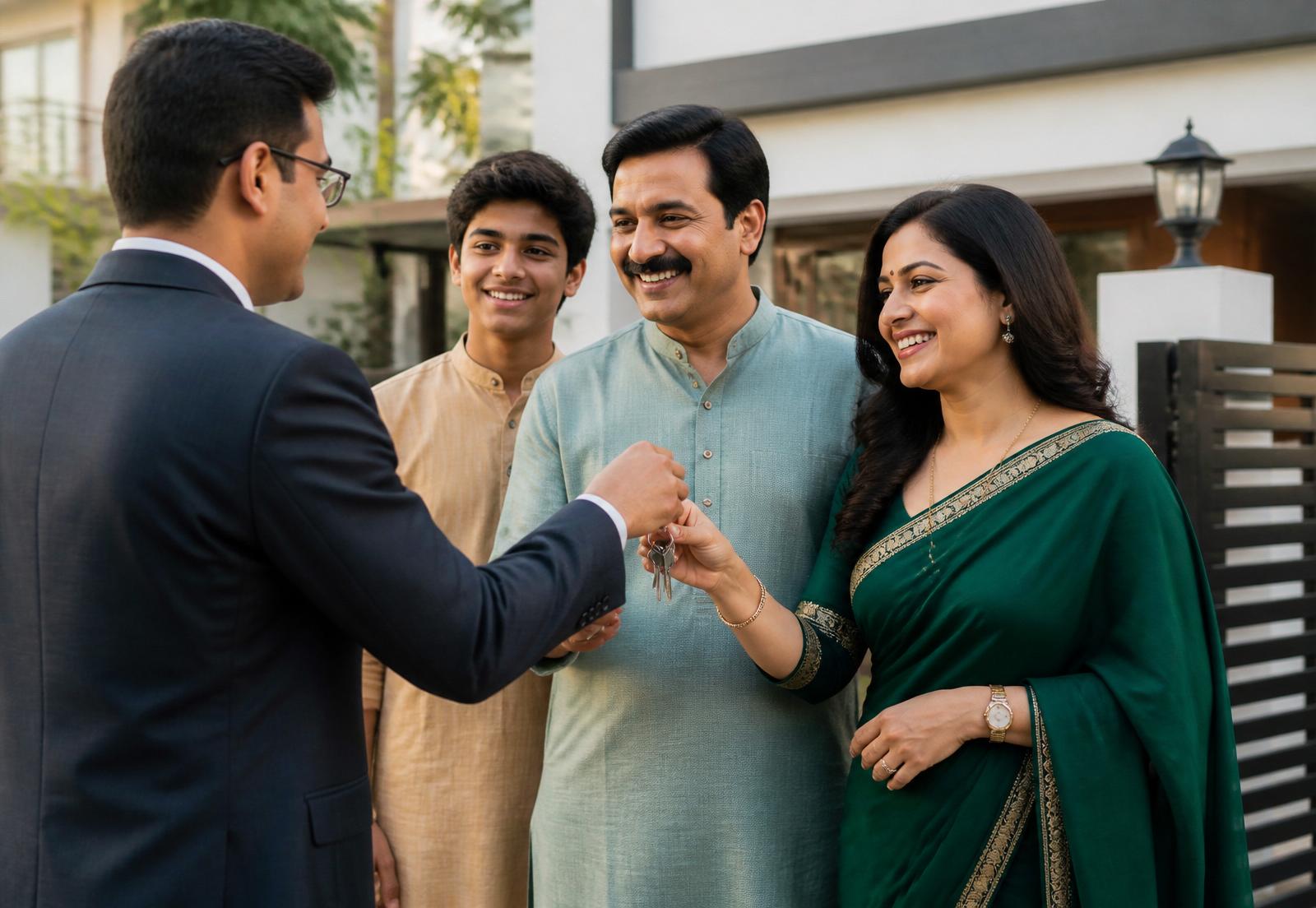Indian family receiving the keys to their new home